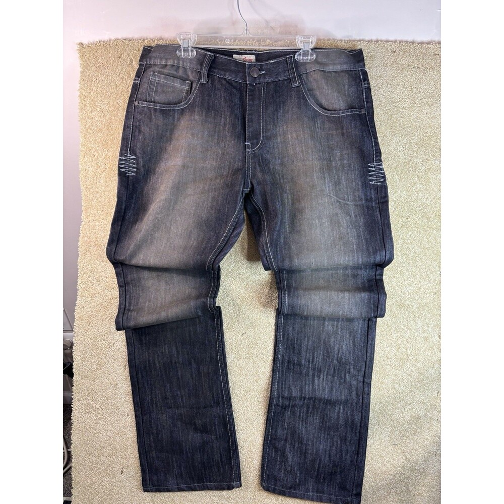 Y2K DODECA Faded Black Baggy Jeans Mens 38x34 Denim Wide Leg Streetwear Hip Hop